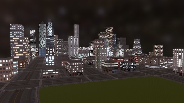 Low Poly City (Mobile Optimized) - NIGHT PREVIEW 3D Model