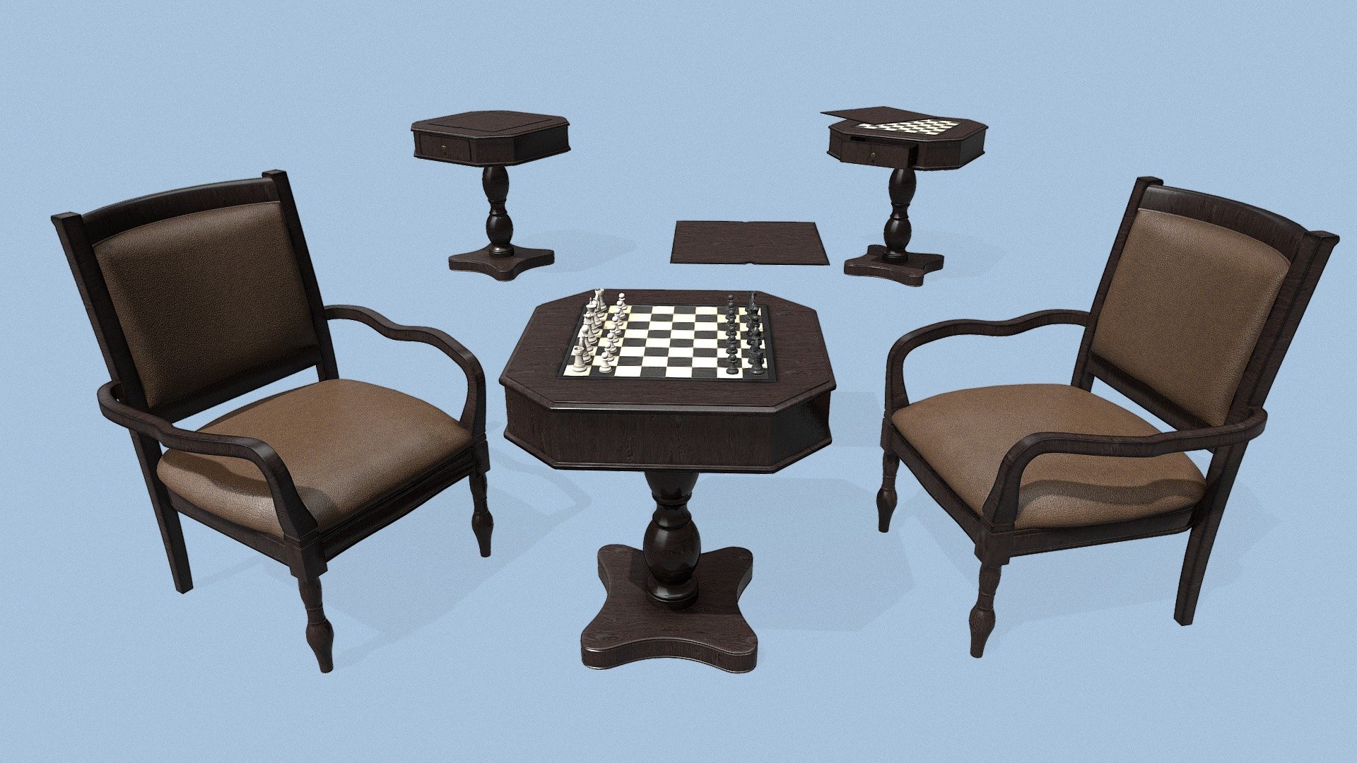 Black Chess, Pedestal Game Table and Chairs - Buy Royalty Free 3D model ...