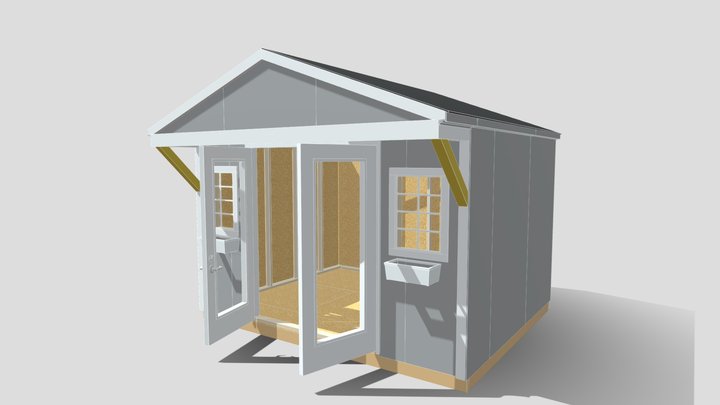 12’x10’ Gable Style Shed 2’ Overhang & 69” Doors 3D Model