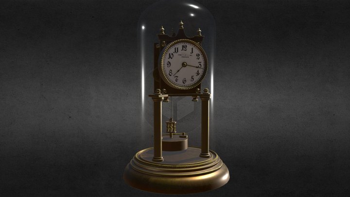 Glass Dome Antique clock 3D Model