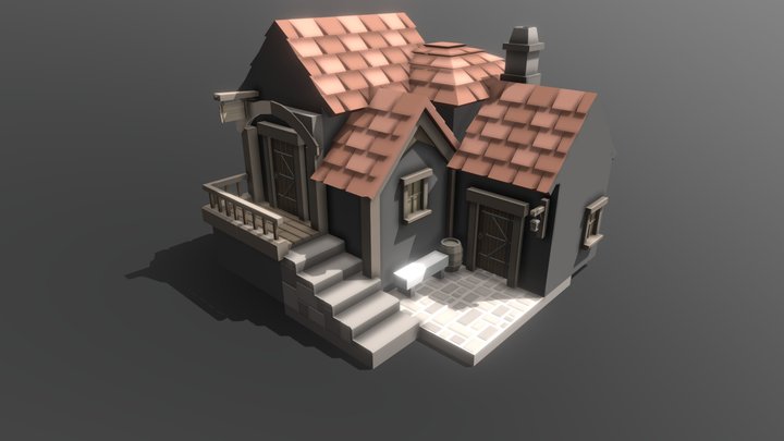 Low Poly Medieval Small Tavern 3D Model