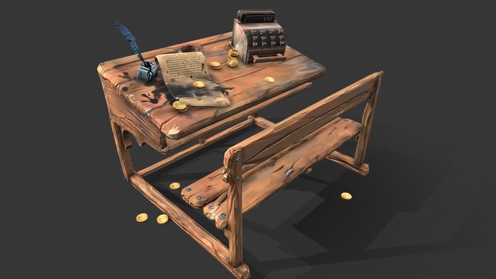 Old Stylized Desk 3D Model