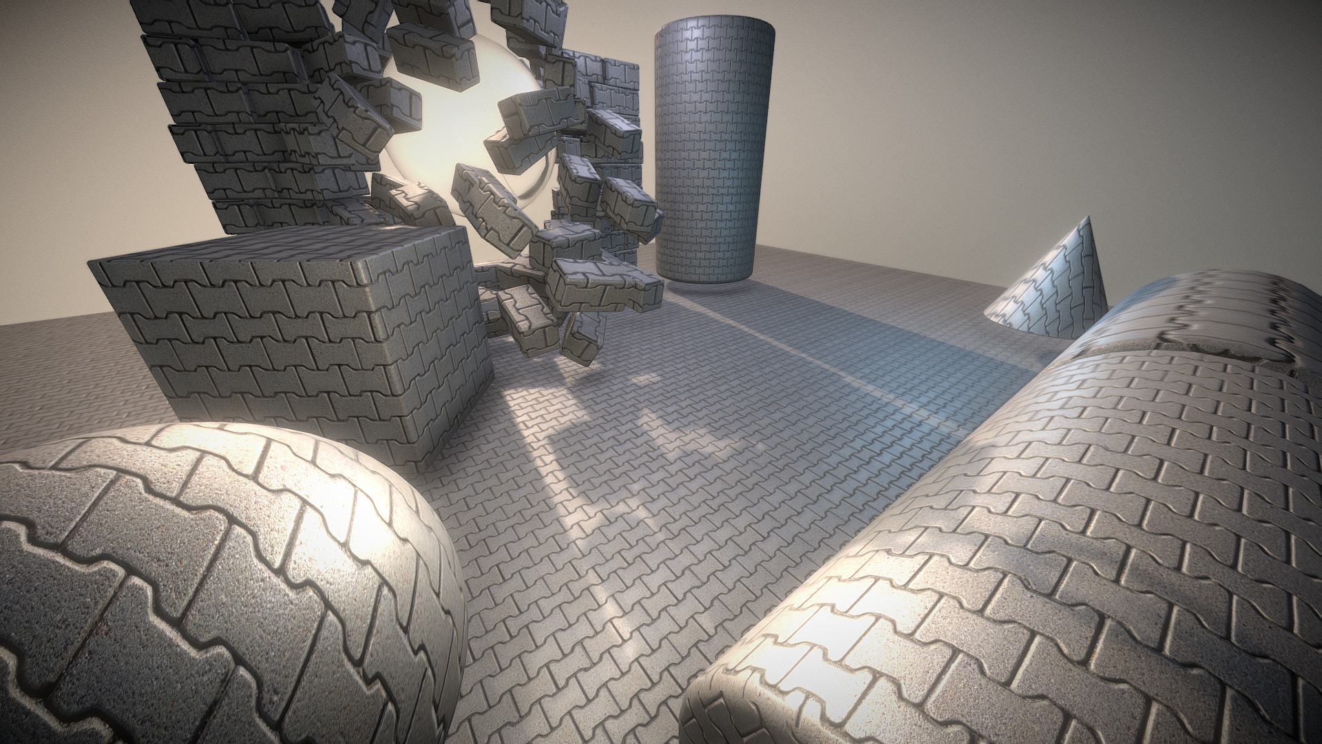 3D model Cobblestone 5 / Texture Set (15) - This is a 3D model of the Cobblestone 5 / Texture Set (15). The 3D model is about a room with stacks of boxes.