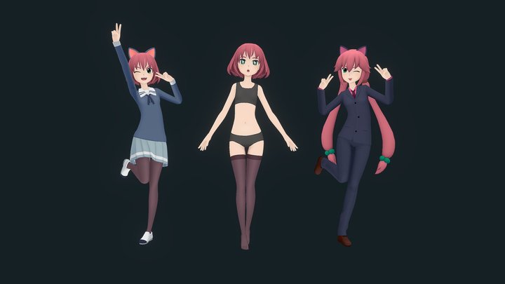 Rigged Anime Girl - 2020 | Outfits & Expressions 3D Model
