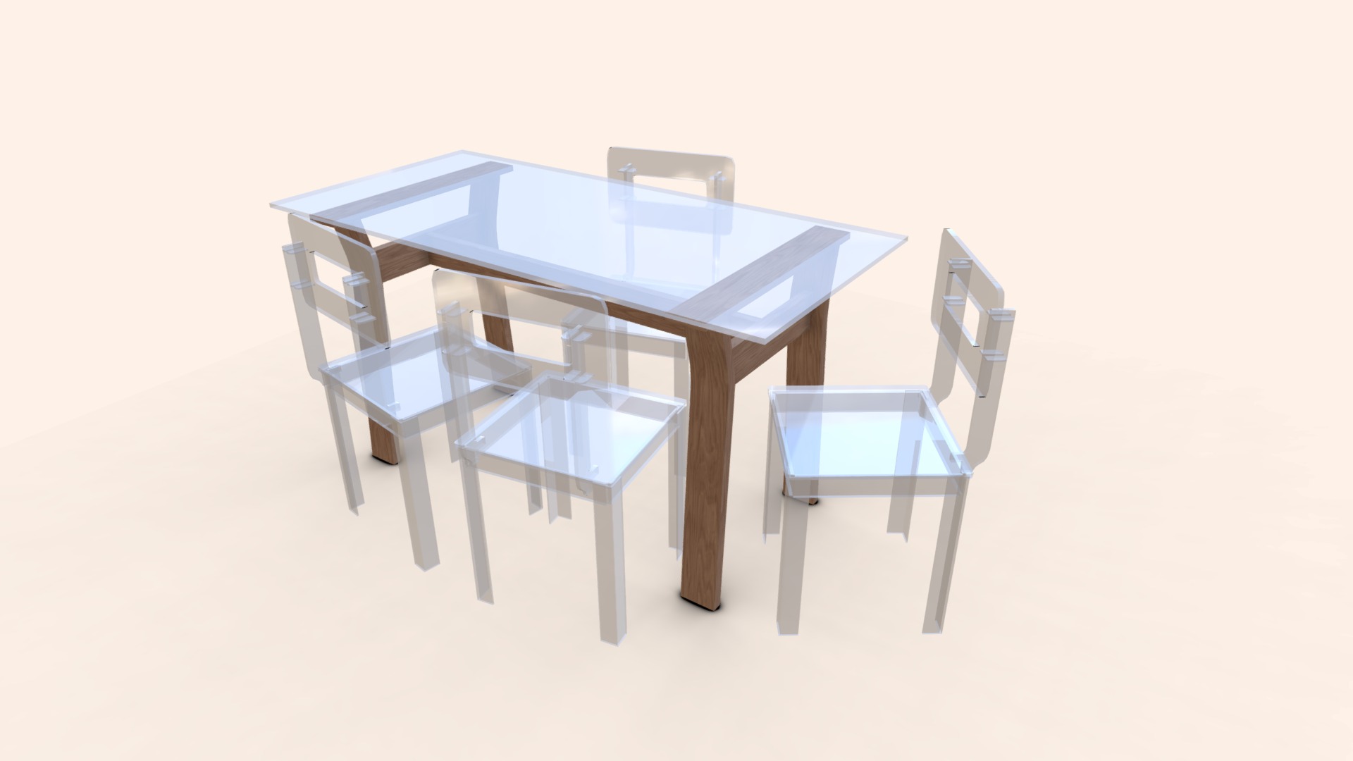 3D model Transparent Table Set - This is a 3D model of the Transparent Table Set. The 3D model is about a table and chairs.