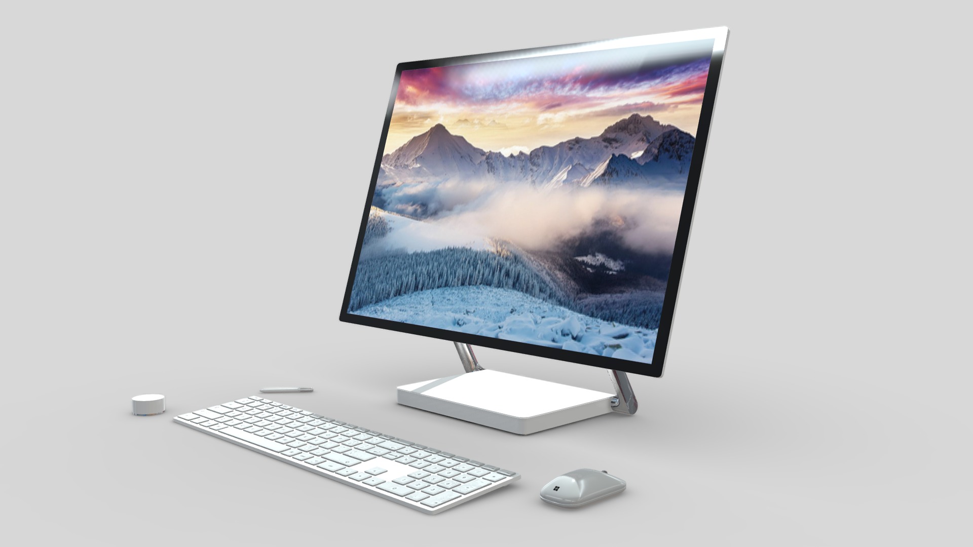 3D model Microsoft Surface Studio - This is a 3D model of the Microsoft Surface Studio. The 3D model is about a computer monitor and keyboard.