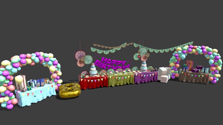 Creepy birthday party with props 3D Model