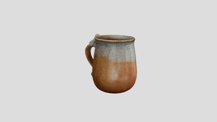 Yellow-brown clay cup with handle bird 3D Model