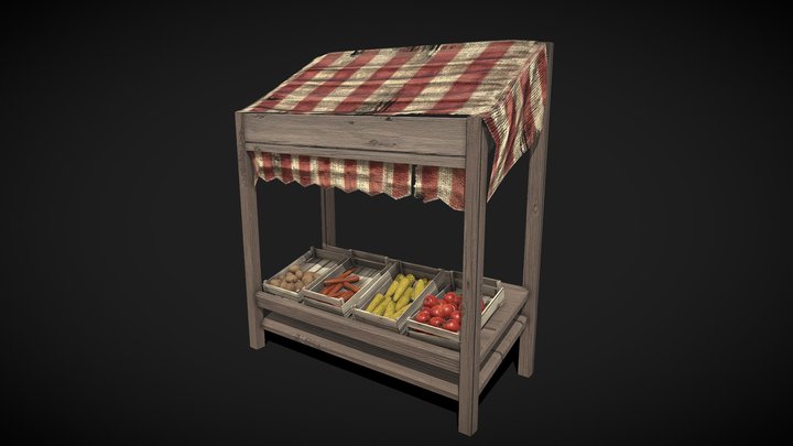 Medieval Market / Vegetable Market Stall Tent 3D Model