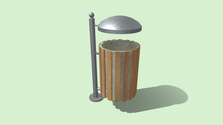 Metal Trash Can with Wooden Elements 3D Model