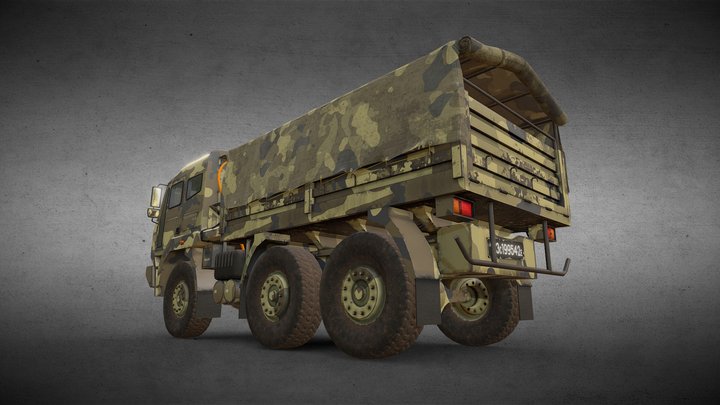 6x6 Military Truck Variation 1 +Rolled Tarpaulin 3D Model