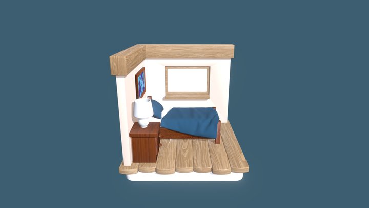 Isometric Low Poly Bedroom 3D Model