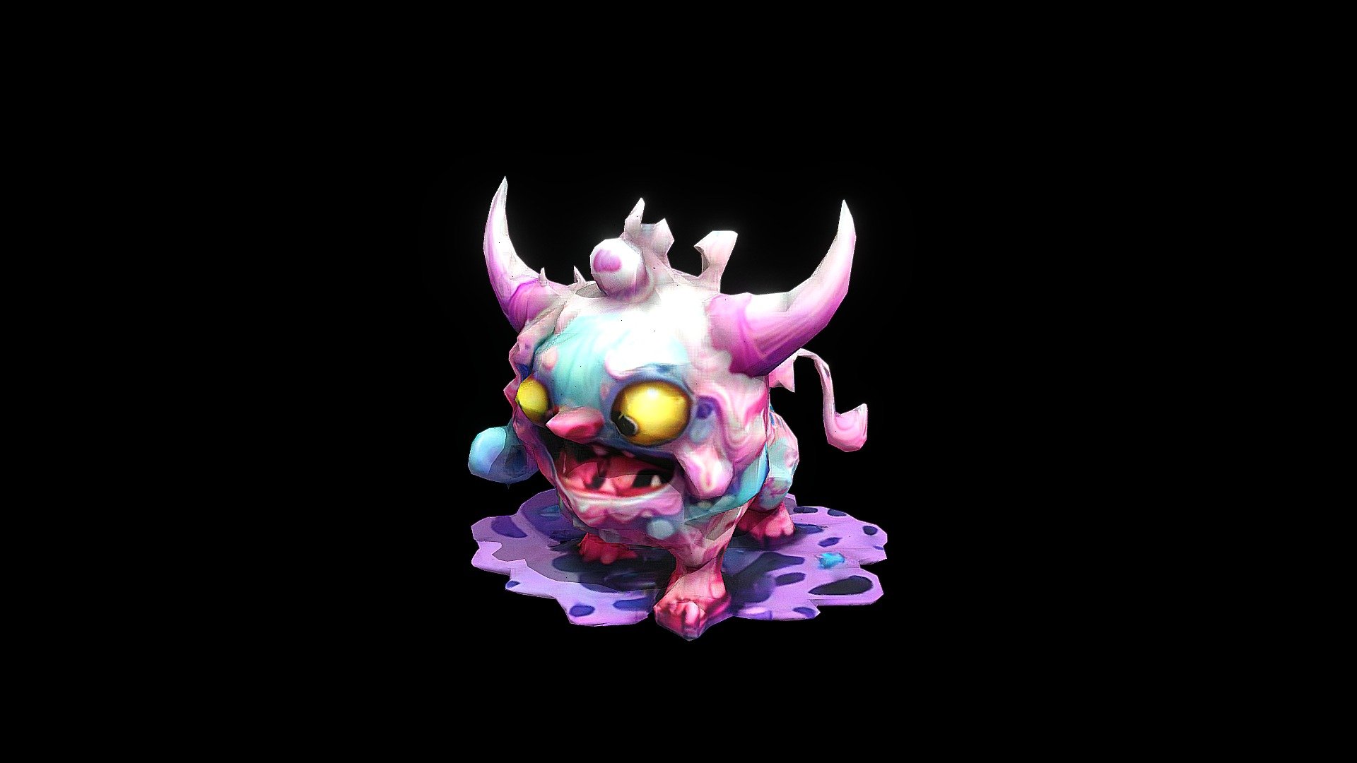 a cartoon drawing of a monster with pink horn - Download Free 3D model ...