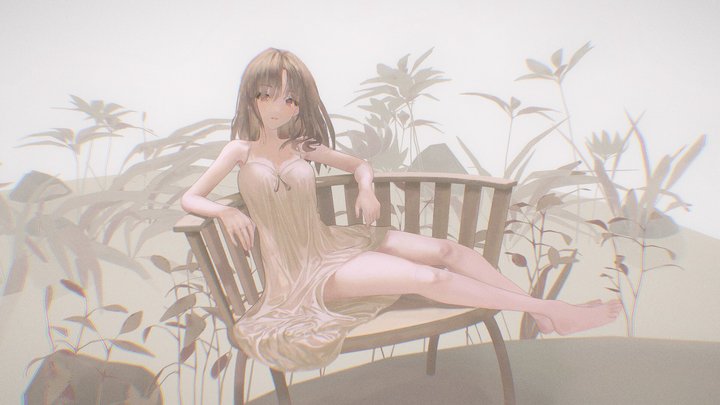 Cute girl sitting on chair(SUL) 3D Model