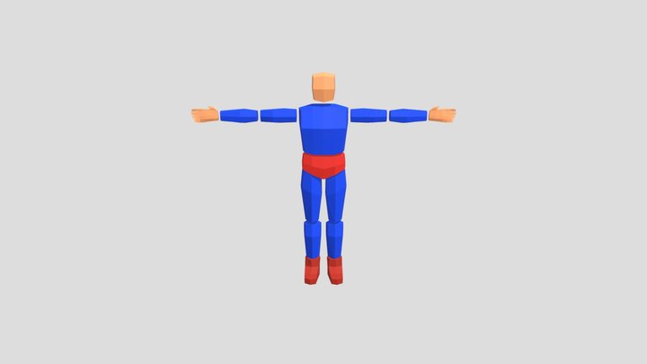 Simple Block man in Superman Color Scheme 3D Model