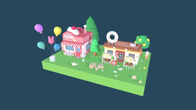 Cartoon Town - Candy Shop & Coffee Shop 3D Model
