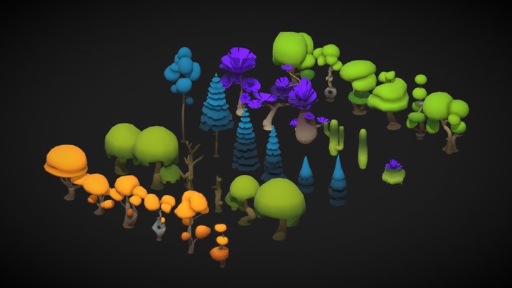Stylized tree asset pack 3D Model