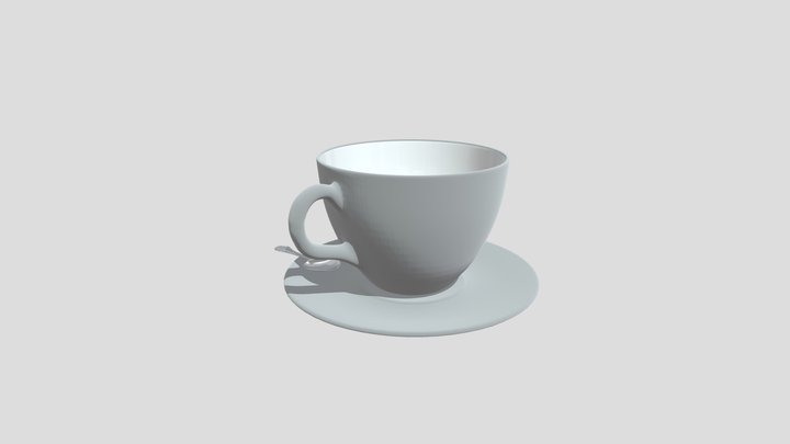 Coffee cup on plate with spoon 3D Model