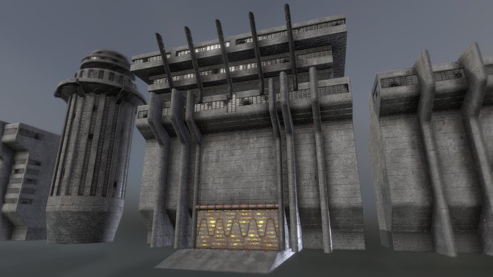 Fallout: London Brutalist Wall Kit 3D Model