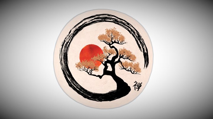Enso circle and bonsai tree 3D Model