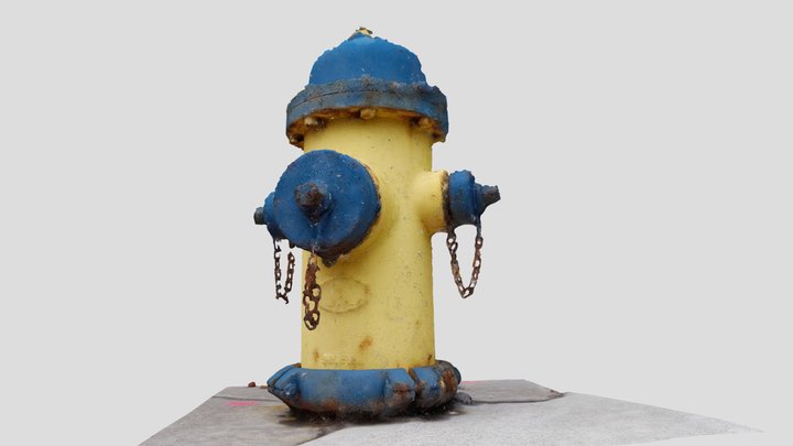 Weathered Yellow & Blue Fire Hydrant 3D Model