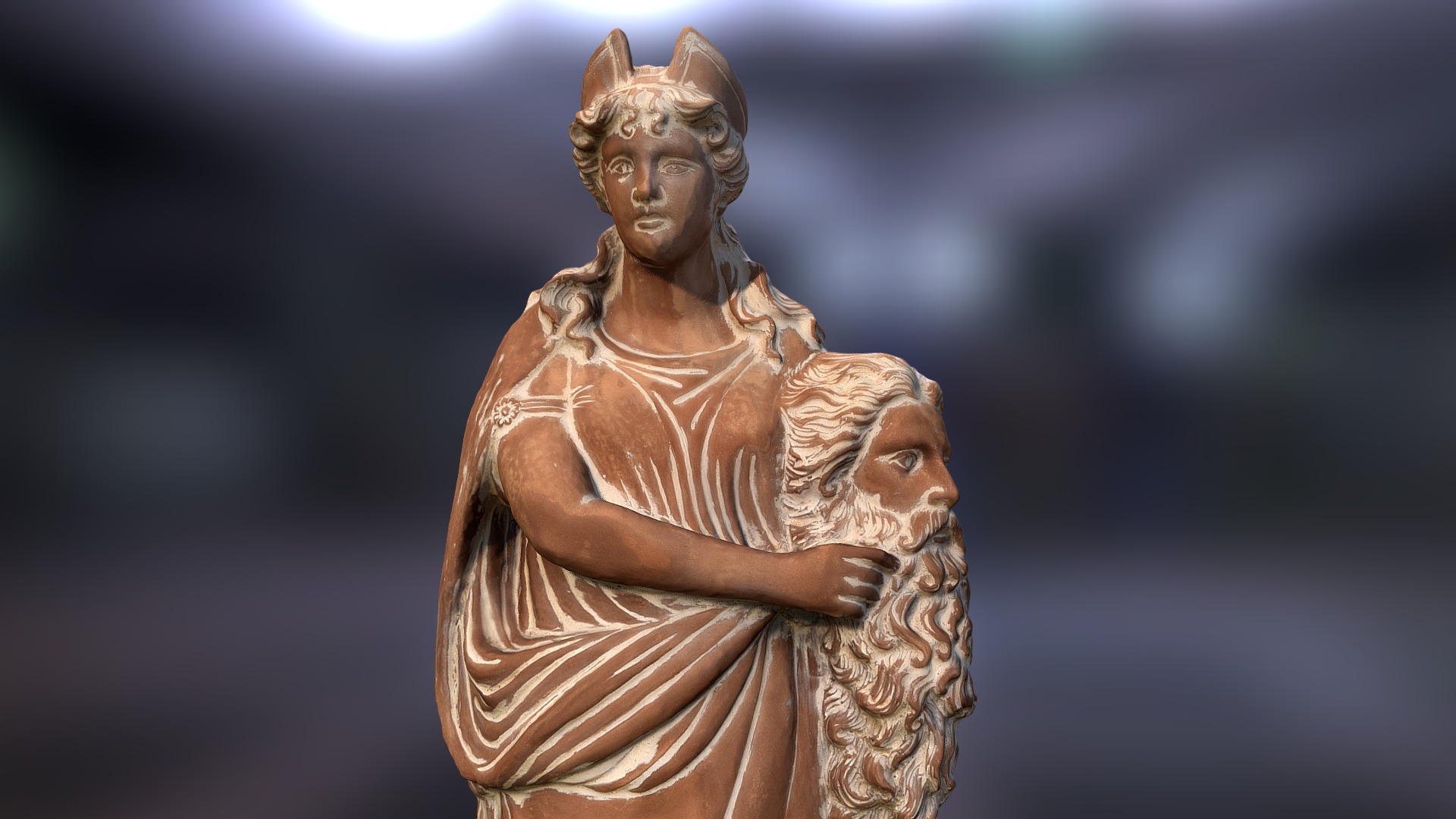 3D model Melpomene – Muse of Tragedy - This is a 3D model of the Melpomene - Muse of Tragedy. The 3D model is about a statue of a person holding a dog.
