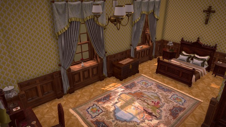 Victorian bedroom interior 3D Model