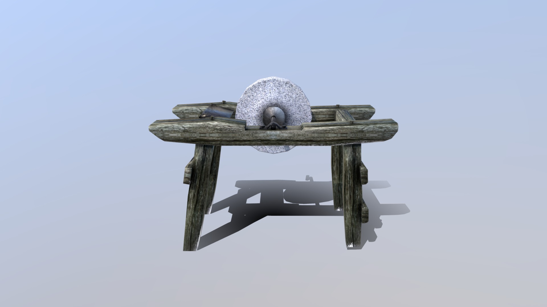3D model Grindstone - This is a 3D model of the Grindstone. The 3D model is about a round wooden table with a round white ball on top.
