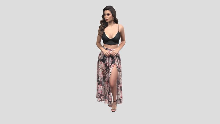 Midnight Bloom in Sequin and Floral Maxi 3D Model
