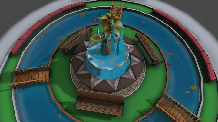 Stylized Park Fountain Environment – Free 3D Model STL