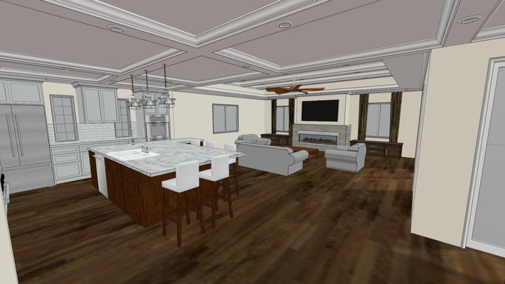 Coffered Ceiling Great Room 3D Model
