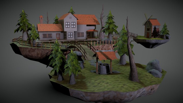 Floating house in the forest 3D Model