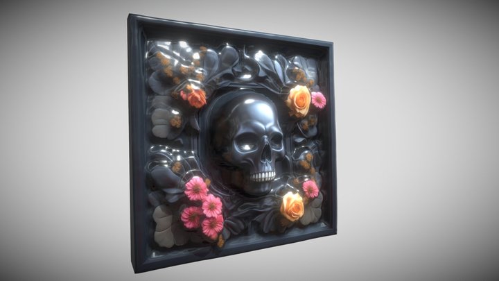 Skull And Flowers wall Relief 3D Model
