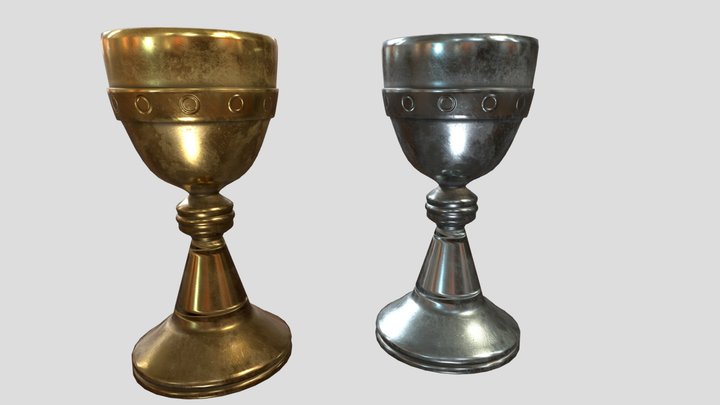 Golden and Silver Medieval Chalice 3D Model