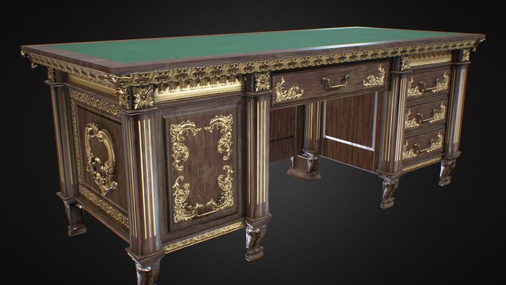 Antique Classic Victorian Desk 3D Model