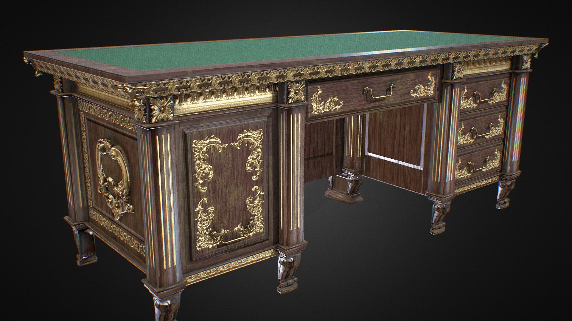 Antique Classic Victorian Desk - 3D model by Neckros (@neckros) [c37628b]