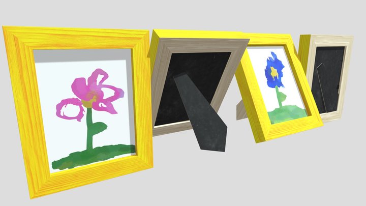 Simple Picture Frame with Child-Styled Paintings 3D Model