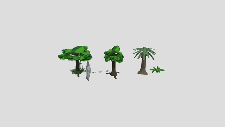 Low Poly trees and drocks 3D Model