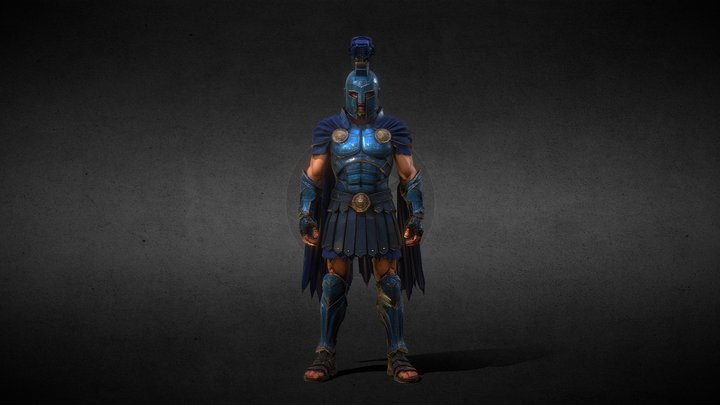 Ancient Blue Hoplite Warrior
