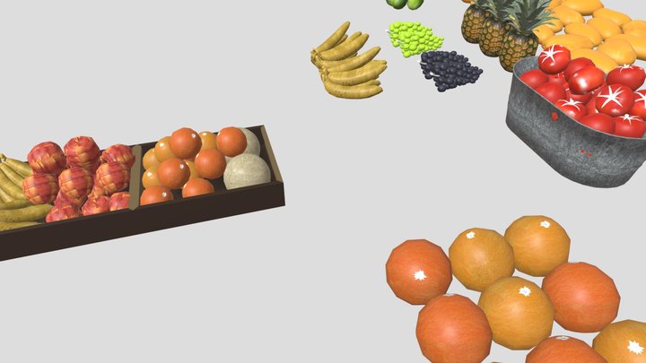 Foods and fruits pack [low poly] 3D Model