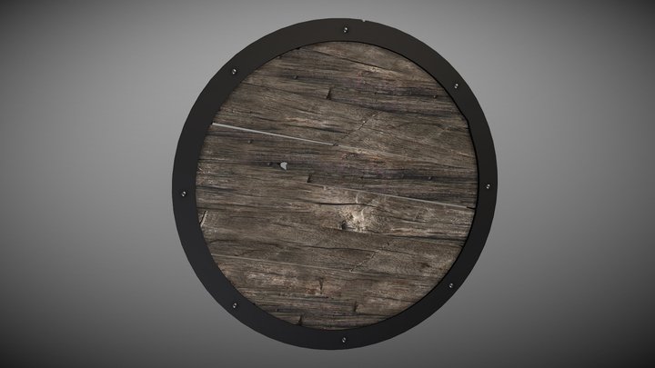 round wooden shield with metal rim 3D Model