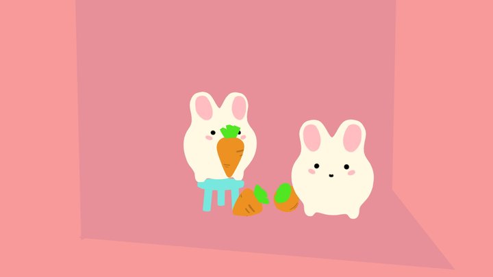 Cartoon Style Adorable Bunnies (Rigged) 3D Model