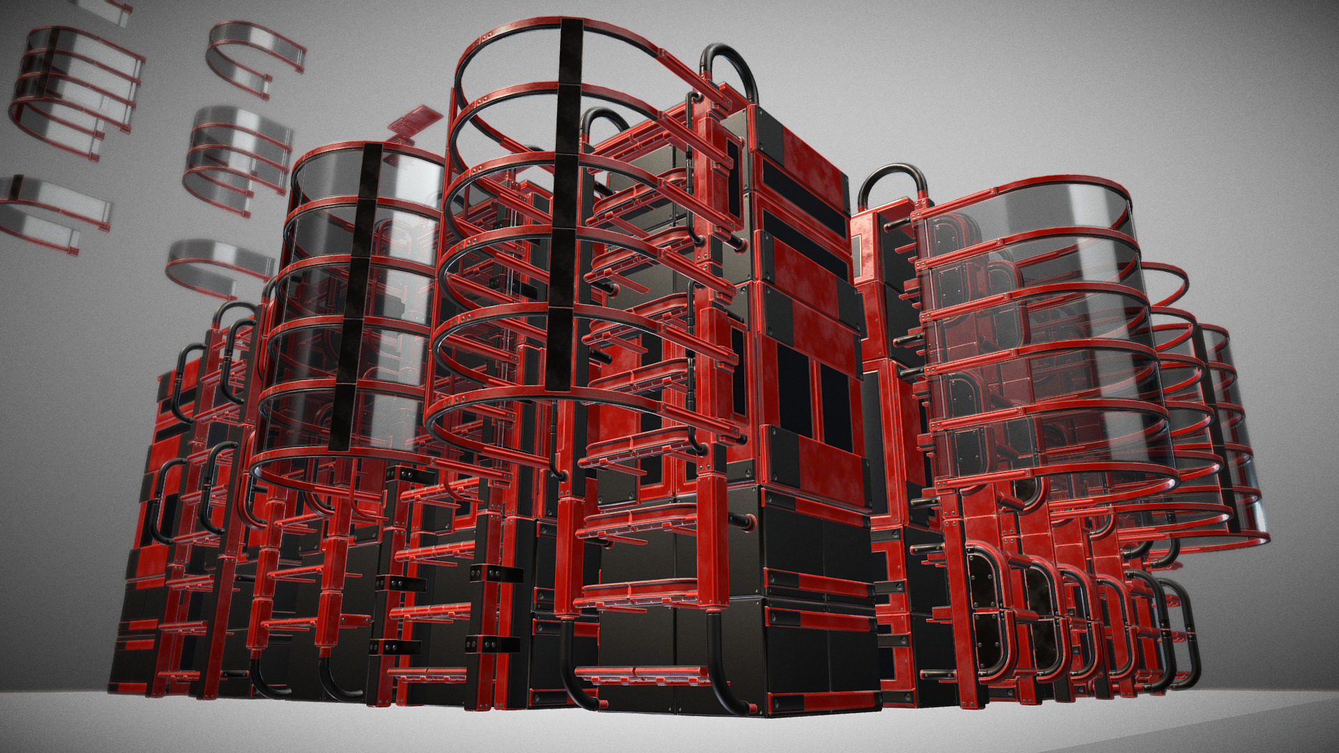 3D model Sci-Fi Ladders (Red Version) - This is a 3D model of the Sci-Fi Ladders (Red Version). The 3D model is about a group of red and black wires.