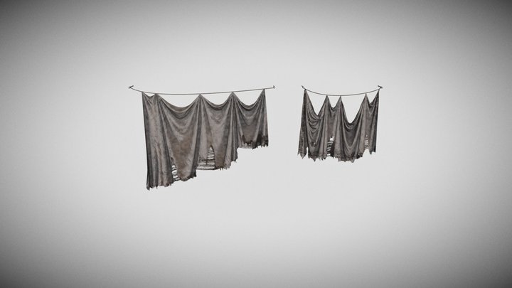 Dirty Ripped Curtains 3D Model