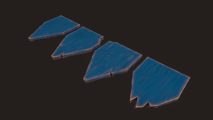 Blue Wooden Roof Tiles 3D Model