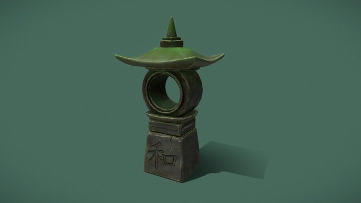 Stylised Lantern mossy low-poly Substance Ghibli 3D Model