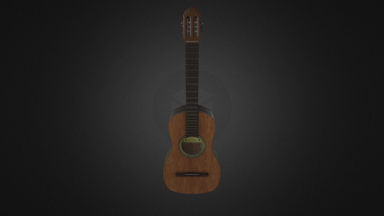 3D model Spanish Guitar - This is a 3D model of the Spanish Guitar. The 3D model is about a guitar with a gold and silver neck.