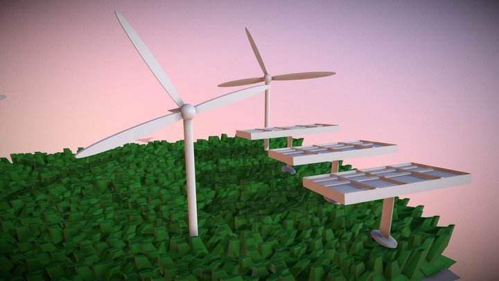 Simplistic Solar panels & Wind mills 3D Model