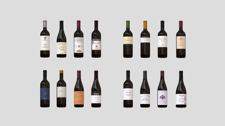 16 different wine bottles (FREE) 3D Model