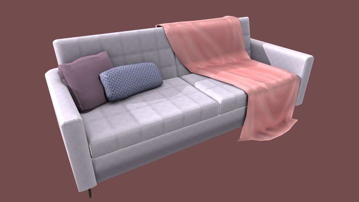 Stylised scandi couch with throw 3D Model